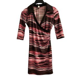 Vintage Y2K Rag Dress Womens S Striped Mini Collared V‎ Neck 70s Groovy Retro